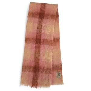 CREAGARAN MILLS Pink Plaid Mohair Fringe Scarf made in Scotland